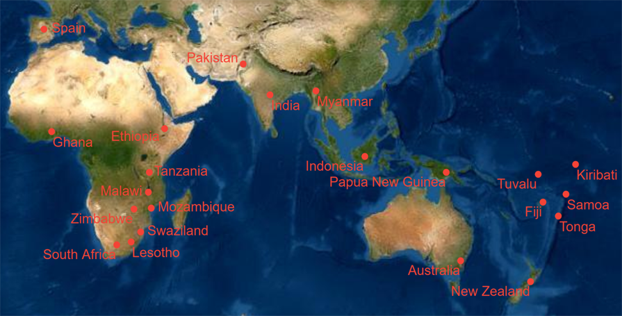 Map of the countries where VIA has worked